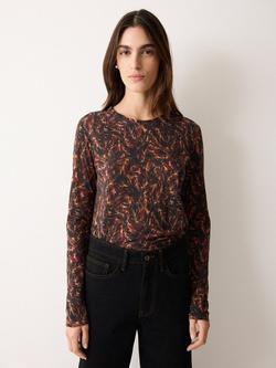 Jigsaw Wild Feather Long Sleeve Cotton T-Shirt, Brown