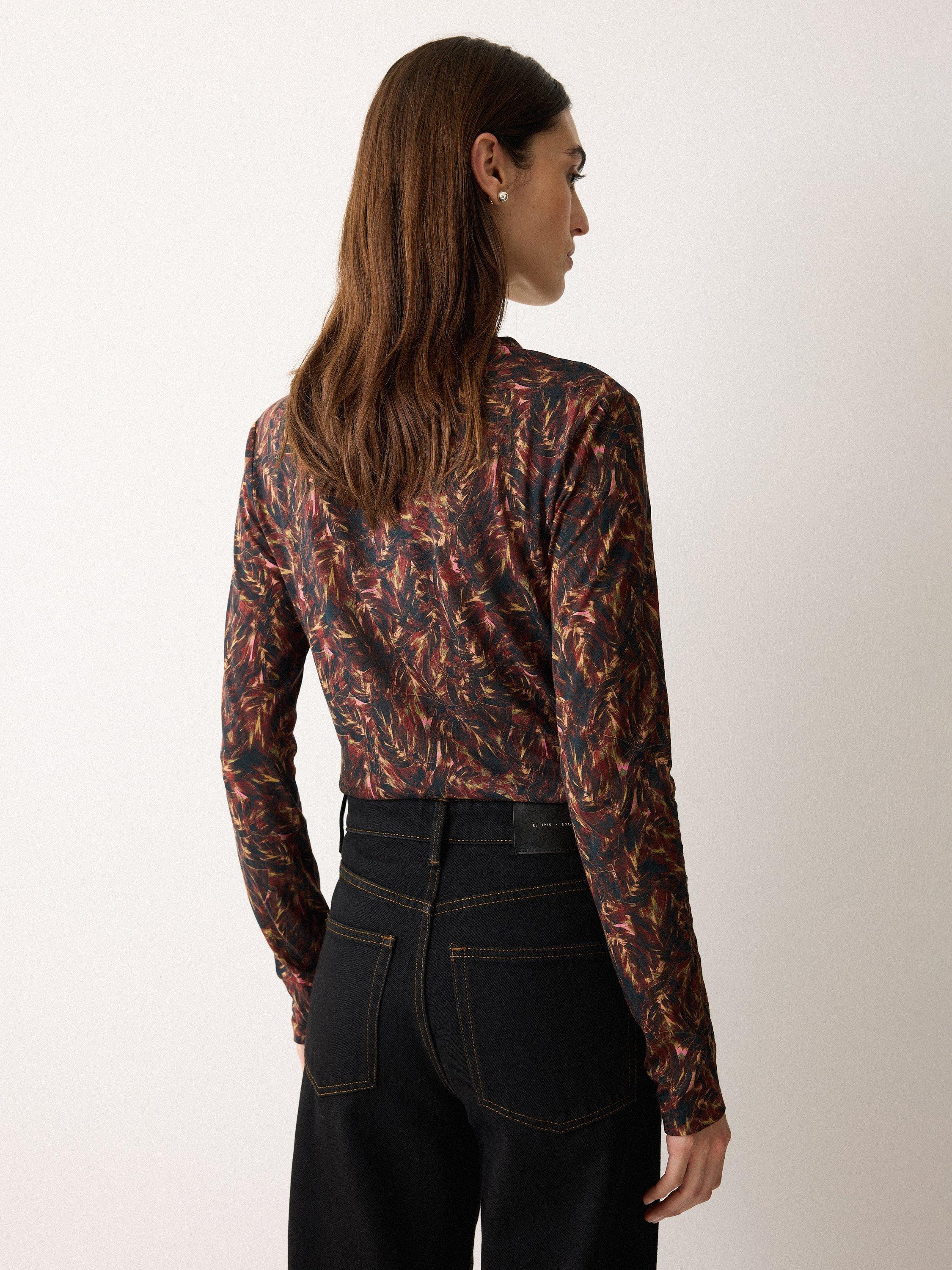 Product image 2 of 5, which shows Jigsaw Wild Feather Long Sleeve Cotton T-Shirt, Brown, M