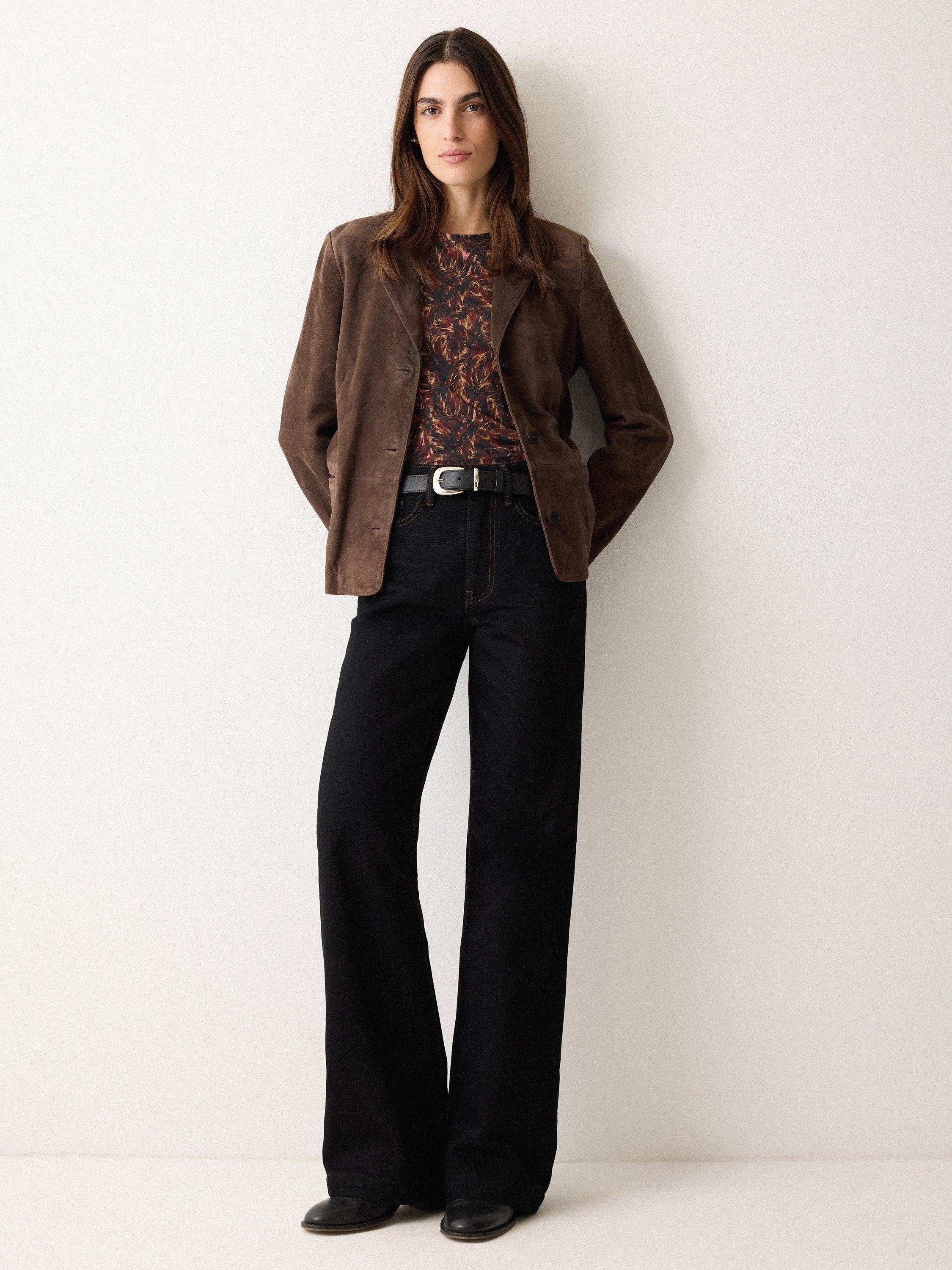 Product image 4 of 5, which shows Jigsaw Wild Feather Long Sleeve Cotton T-Shirt, Brown, M