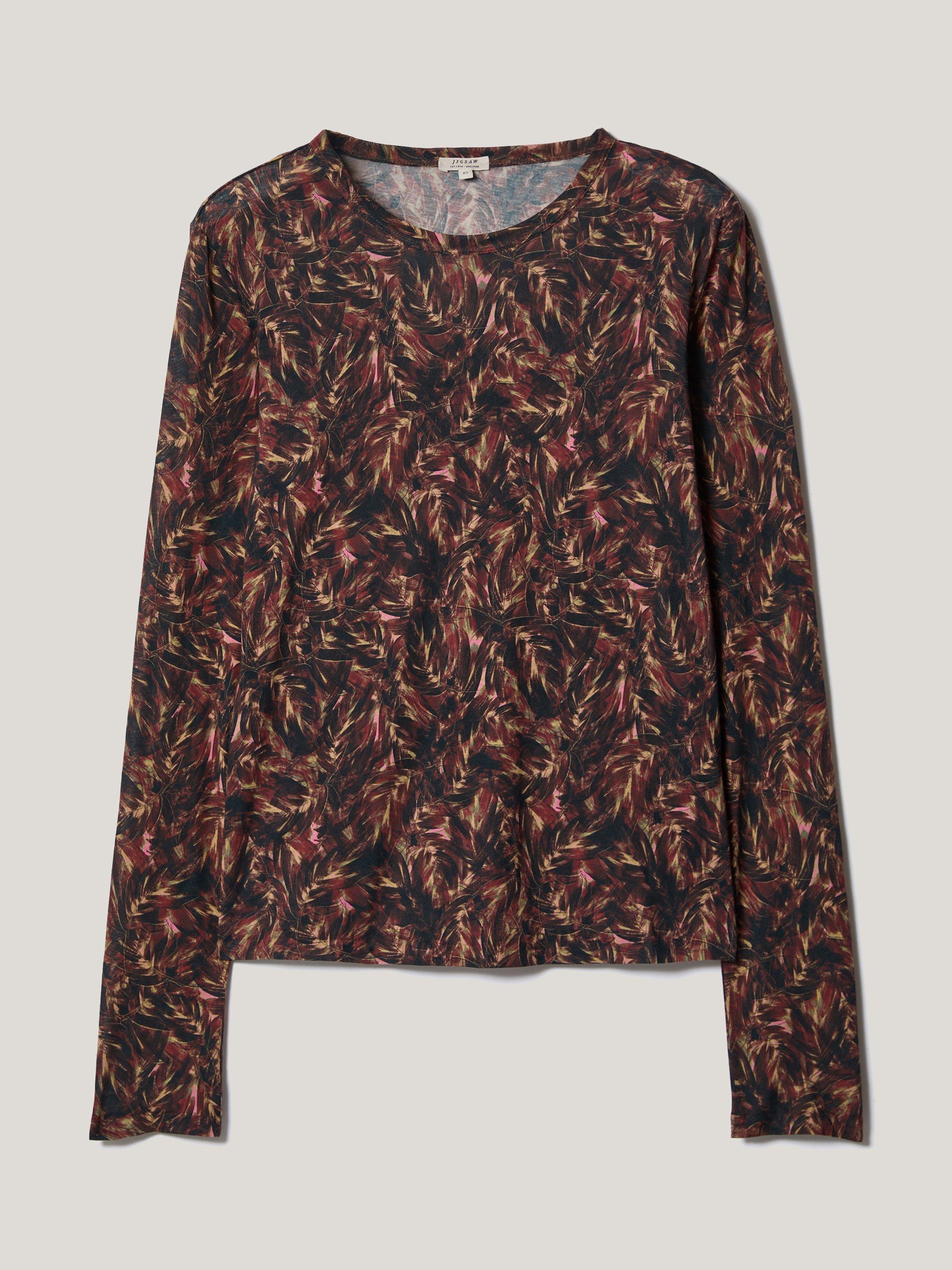Product image 5 of 5, which shows Jigsaw Wild Feather Long Sleeve Cotton T-Shirt, Brown, M