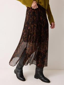 Jigsaw Wild Feather A-Line Midi Skirt, Brown