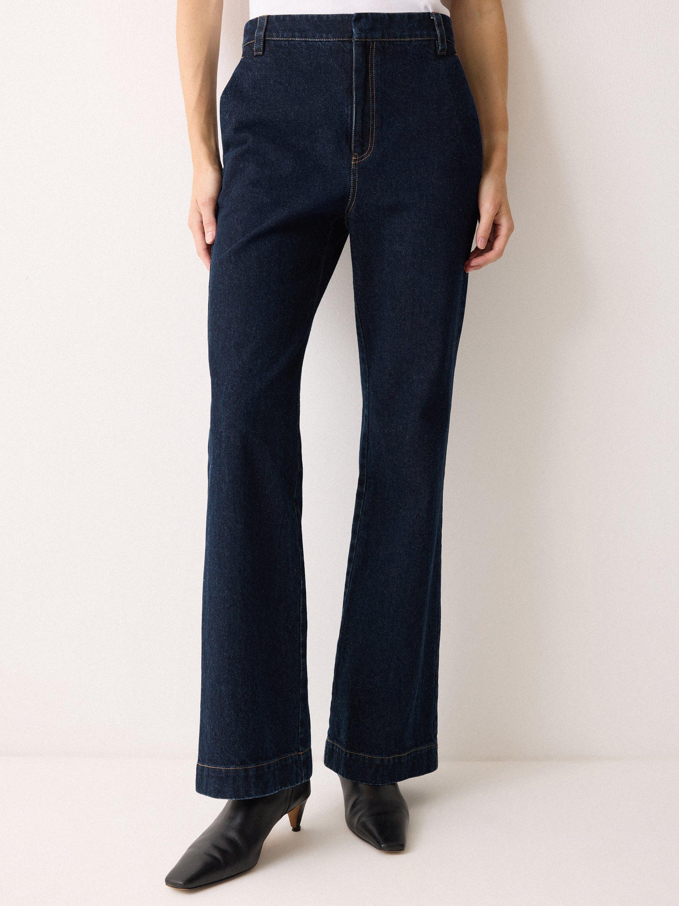 Product image 1 of 6, which shows Jigsaw Tailored Denim Bootleg Trousers, Indigo, 8