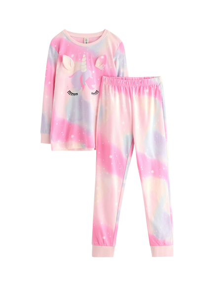 Lindex Kids' Cotton Long Sleeved Unicorn Pyjama Set, Light Pink, Light Pink