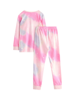 Lindex Kids' Cotton Long Sleeved Unicorn Pyjama Set, Light Pink - view 2, Light Pink
