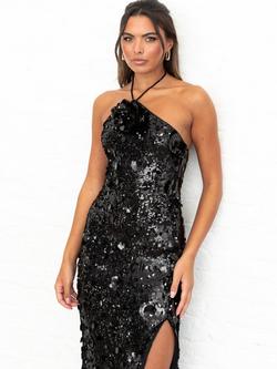 Maya Deluxe Floral Sequin Halterneck Dress - view 2, Black