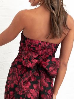 Maya Deluxe Floral Bandeau Midi Dress, Red - view 2, Red