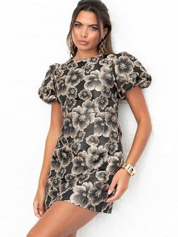 Maya Deluxe Floral Jacquard Mini Dress, Black, Black