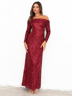 Maya Deluxe Sequin Bardot Maxi Dress, Burgundy, Burgundy