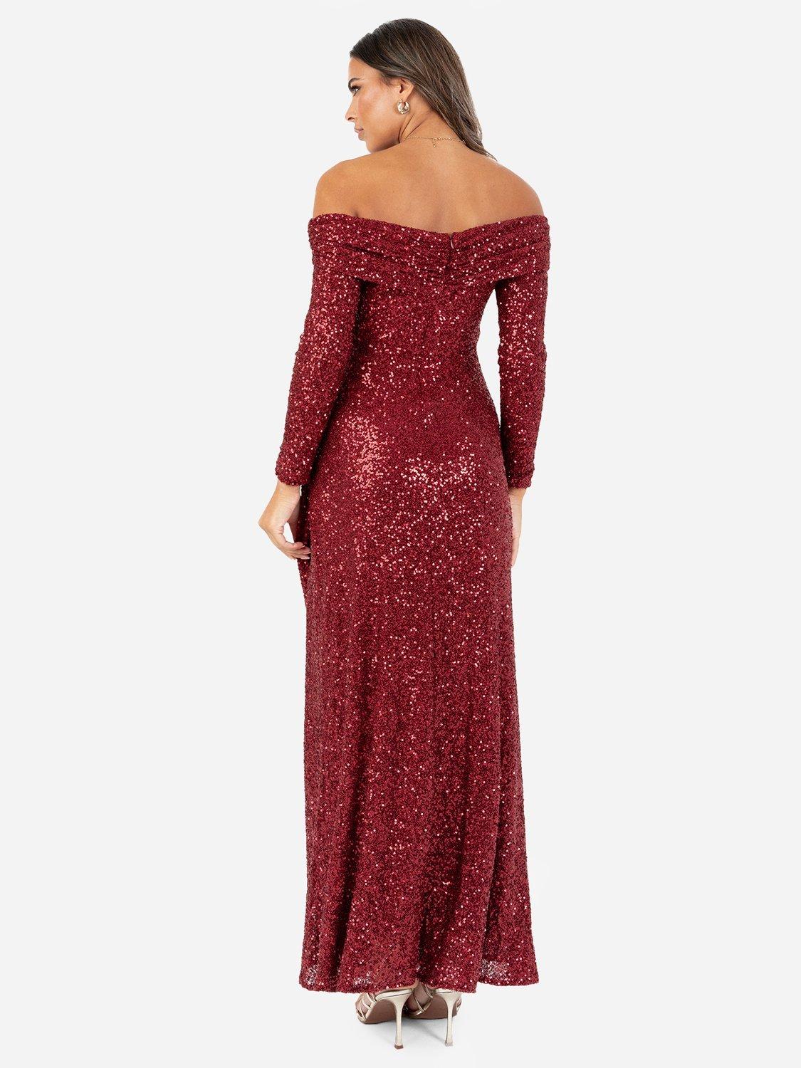 Product image 5 of 5, which shows Maya Deluxe Sequin Bardot Maxi Dress, Burgundy, 6