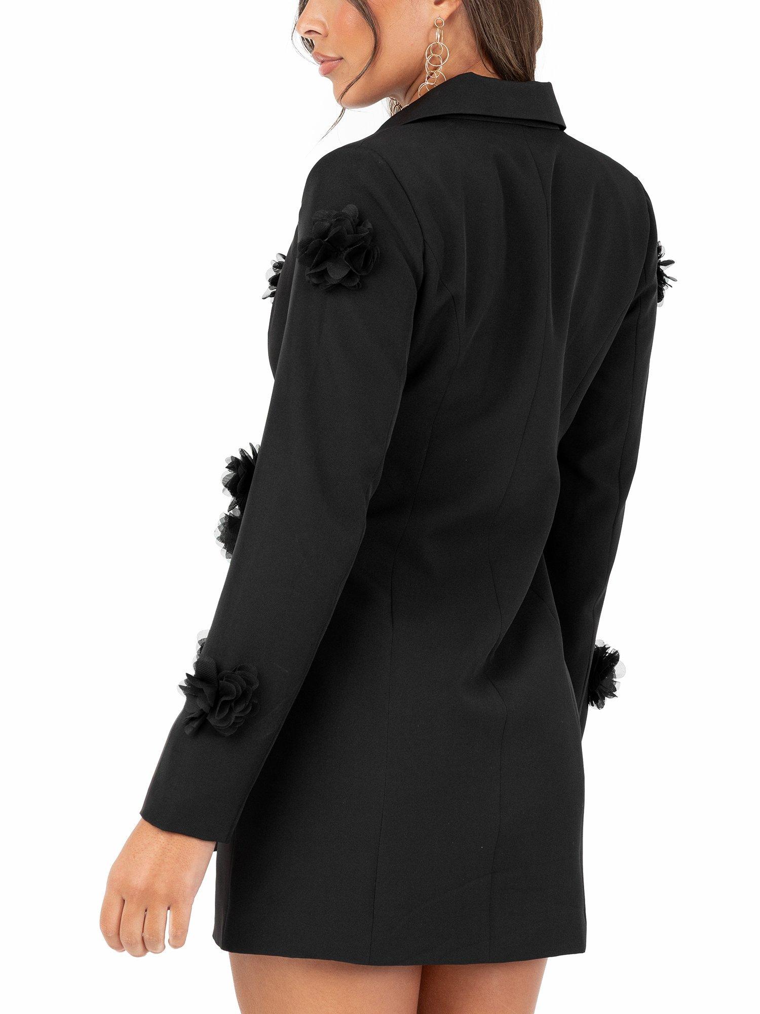Product image 4 of 6, which shows Maya Deluxe 3D Flower Blazer Dress, Black, 6