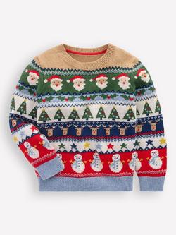 Mini Boden Kids' Cotton Blend Crew Neck Jumper, Christmas Fairisle, Christmas Fairisle