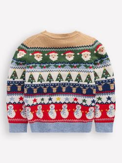 Mini Boden Kids' Cotton Blend Crew Neck Jumper, Christmas Fairisle - view 2, Christmas Fairisle