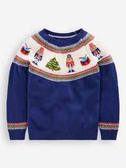 Mini Boden Kids' Round Neck Fair Isle Jumper, Navy Nutcracker, Navy Nutcracker