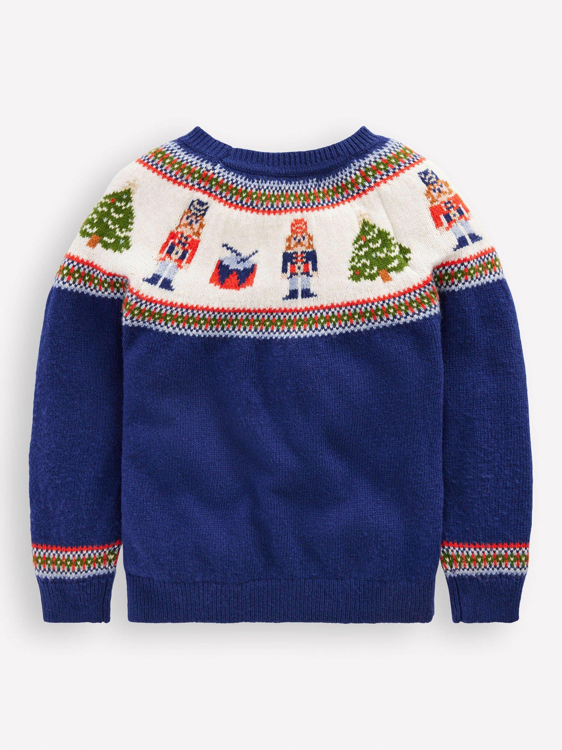 Product image 2 of 3, which shows Mini Boden Kids' Round Neck Fair Isle Jumper, Navy Nutcracker, 3-4 years