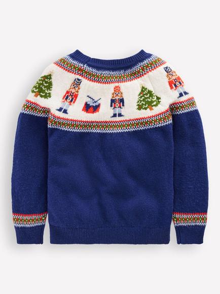 Mini Boden Kids' Round Neck Fair Isle Jumper, Navy Nutcracker - view 2, Navy Nutcracker