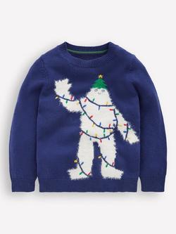 Mini Boden Kids' Cotton Blend Fun Jumper, College Navy Yeti, College Navy Yeti