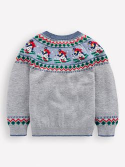 Mini Boden Kids' Cotton Blend Crew Neck Jumper - view 2, Grey Marl Penguins