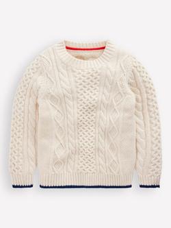 Mini Boden Kids' Heritage Cable Knit Jumper, Ecru Marl, Ecru Marl