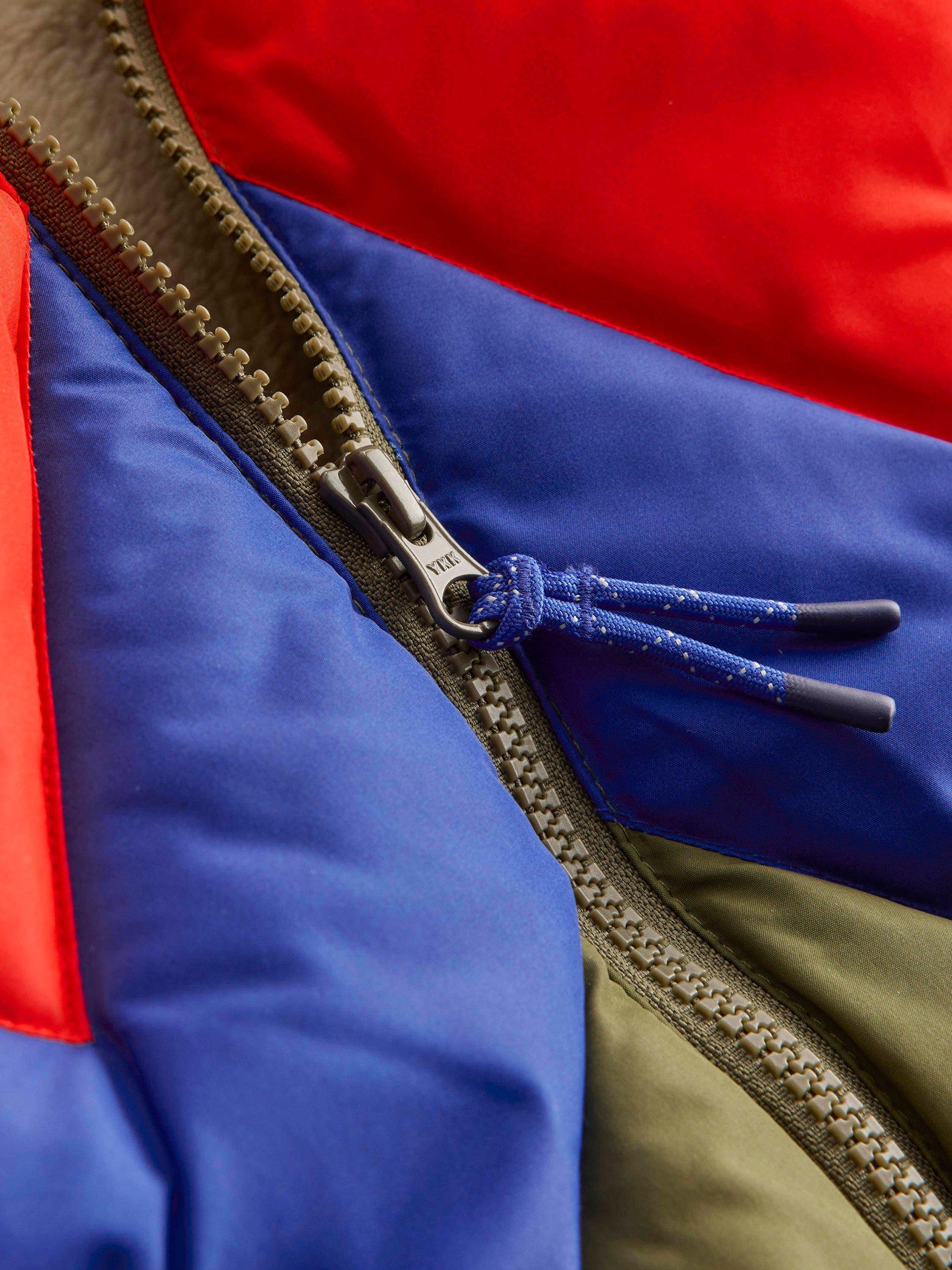 Product image 3 of 5, which shows Mini Boden Colour Block Geometric 2-in-1 Padded Coat, Khaki Chevron, 4-5 years