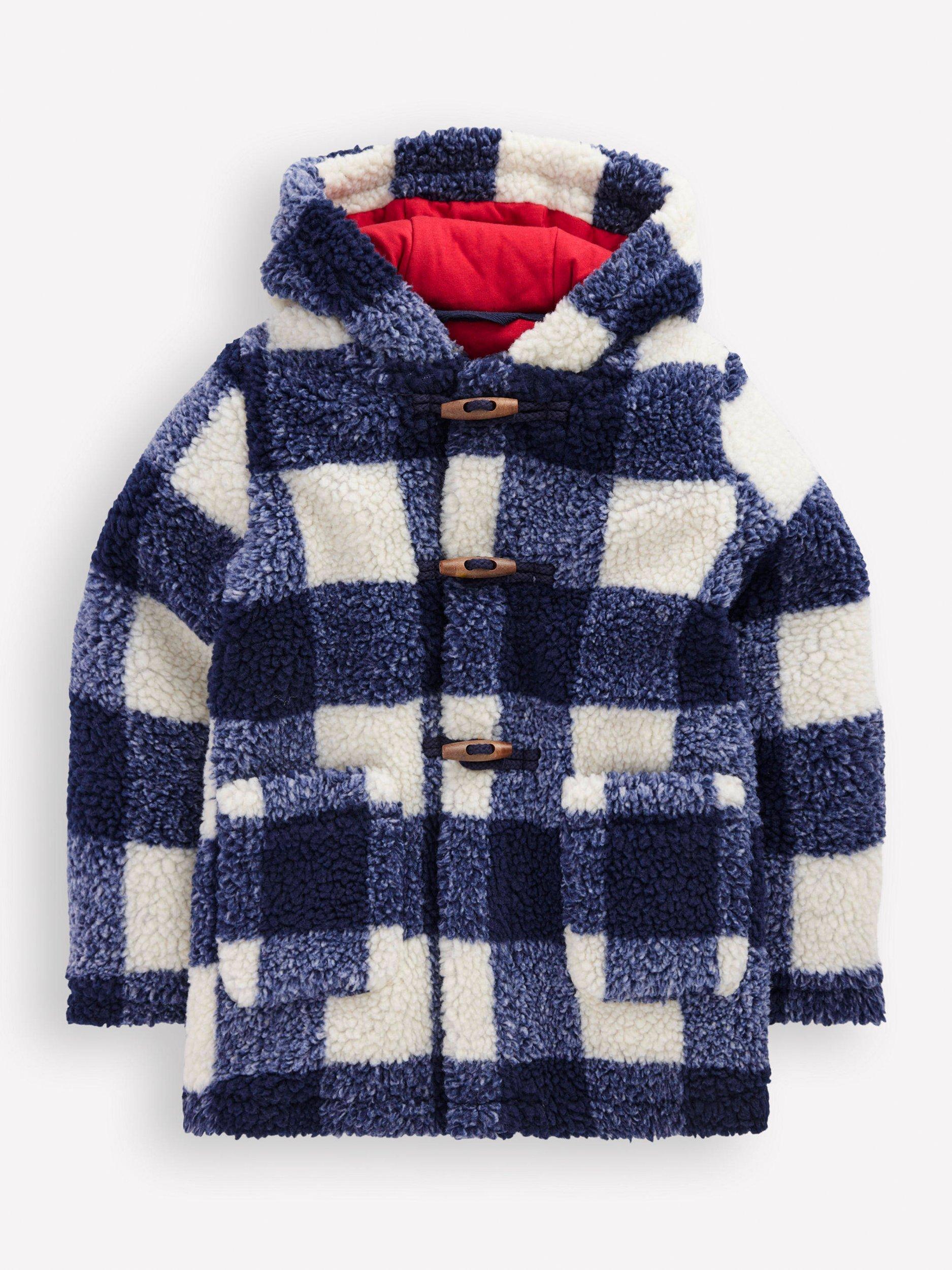 Product image 1 of 6, which shows Mini Boden Kids' Borg Duffle Coat, Navy Gingham, 5-6 years