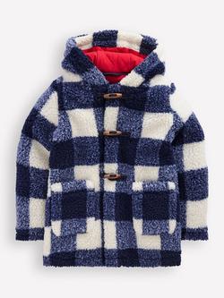 Mini Boden Kids' Borg Duffle Coat, Navy Gingham, Navy Gingham