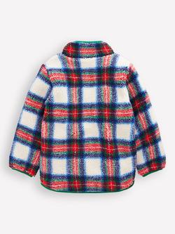 Mini Boden Kids' Cosy Borg Checked Jacket, Ivory/Multi - view 2, Ivory/Multi