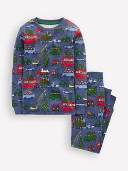 Mini Boden Kids' Cotton Glow-in-the-Dark Snug Pyjama Set, Festive Cars, Festive Cars