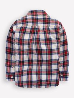 Mini Boden Kids' Cotton Long Sleeved Checked Shirt, Ivory/Multi - view 2, Ivory/Multi
