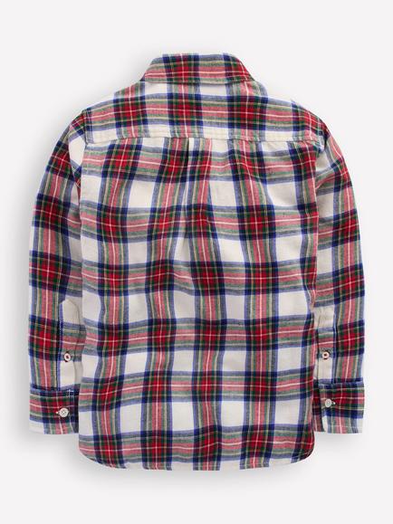 Mini Boden Kids' Cotton Long Sleeved Checked Shirt, Ivory/Multi - view 2, Ivory/Multi