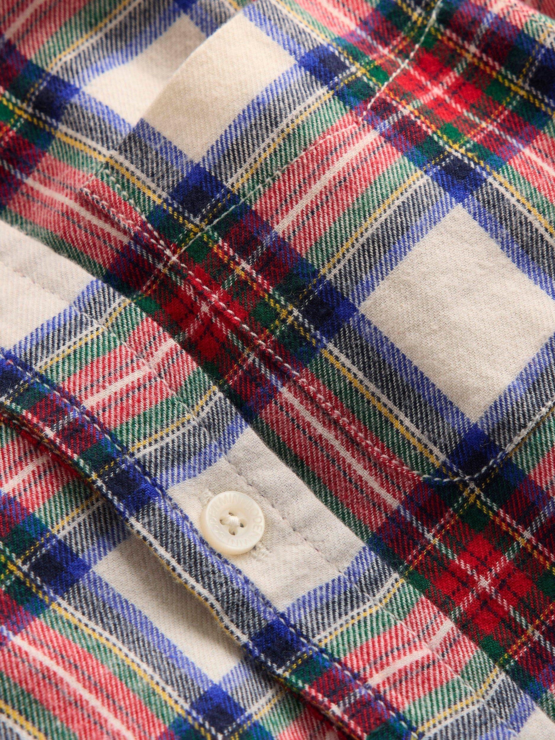 Product image 3 of 3, which shows Mini Boden Kids' Cotton Long Sleeved Checked Shirt, Ivory/Multi, 3-4 years