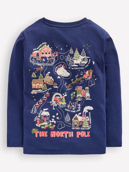 Mini Boden Kids' Cotton Front & Back Print Long Sleeve T-Shirt, Blue North Pole - view 2, Blue North Pole