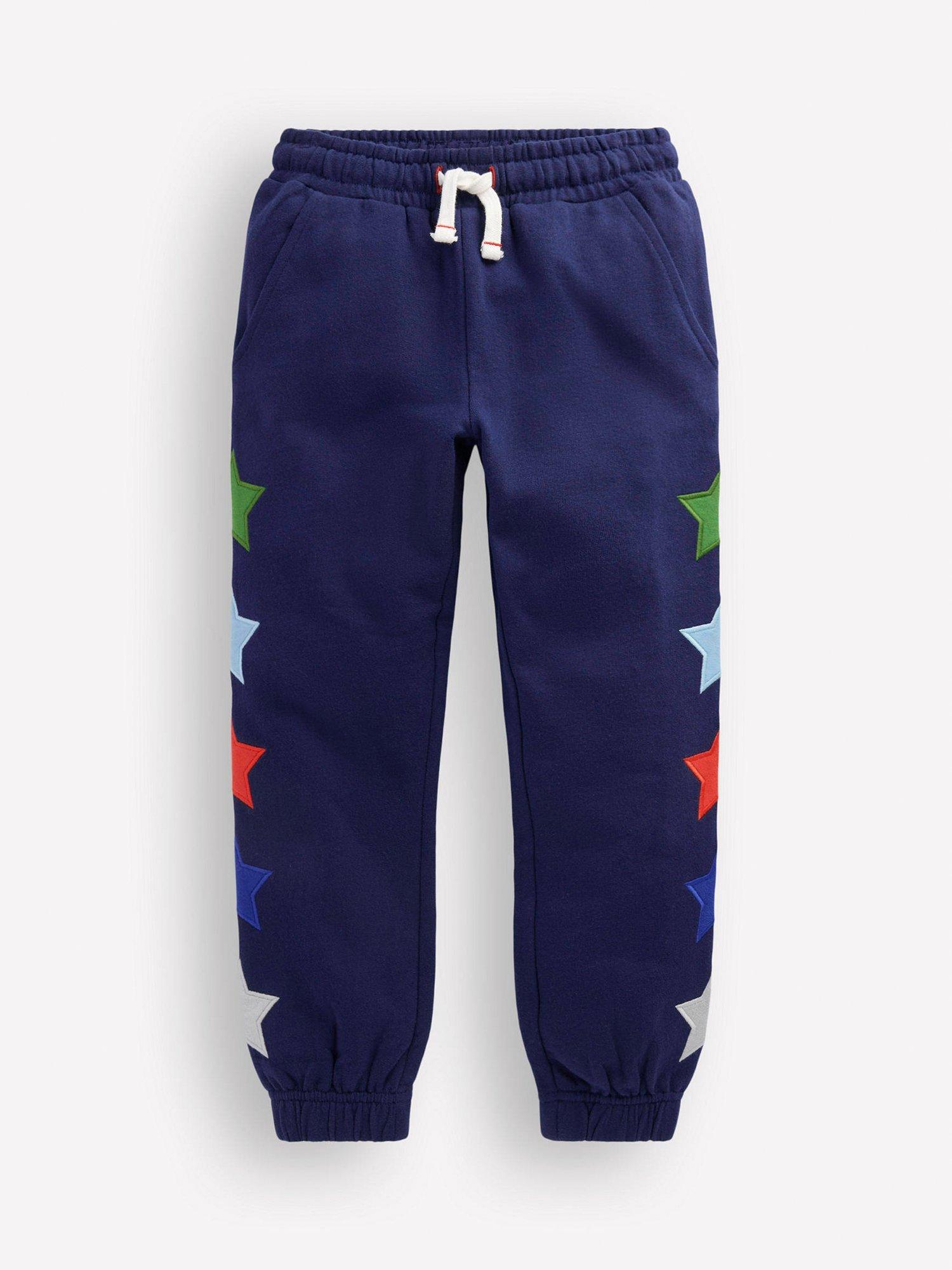 Product image 1 of 3, which shows Mini Boden Kids' Cotton Applique Drawstring Joggers, Star Side, 2-3 years