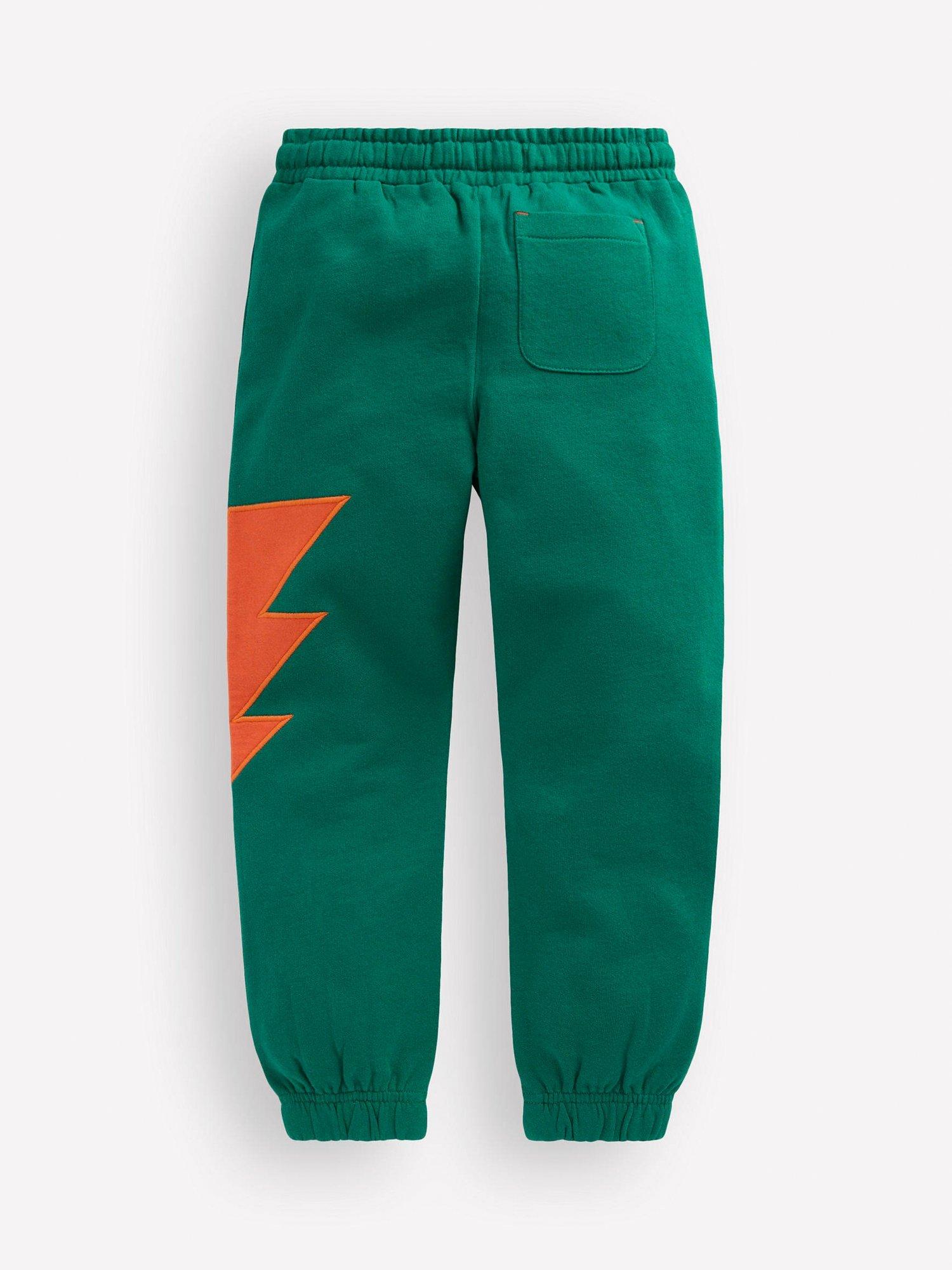 Product image 2 of 3, which shows Mini Boden Kids' Cotton Applique Drawstring Joggers, Lightning Bolt, 3-4 years