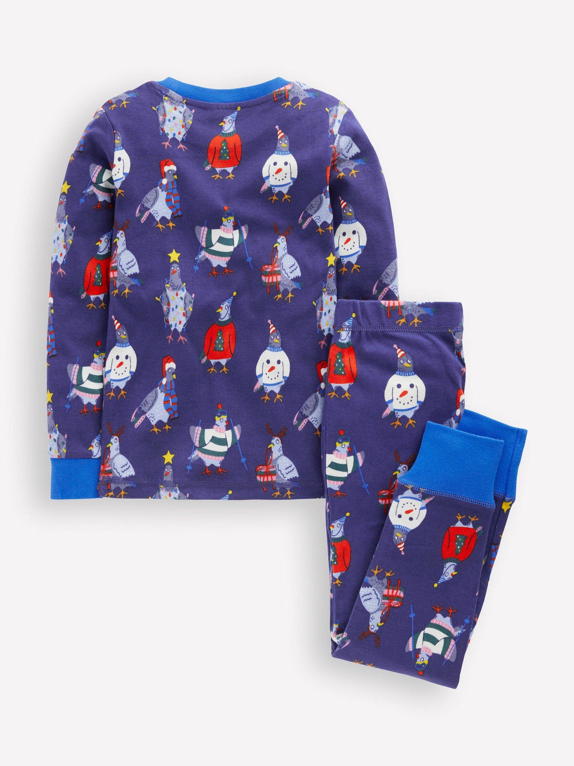 Product image 2 of 3, which shows Mini Boden Kids' Cotton Snug Long John Pyjama Set, Pigeons, 2 years