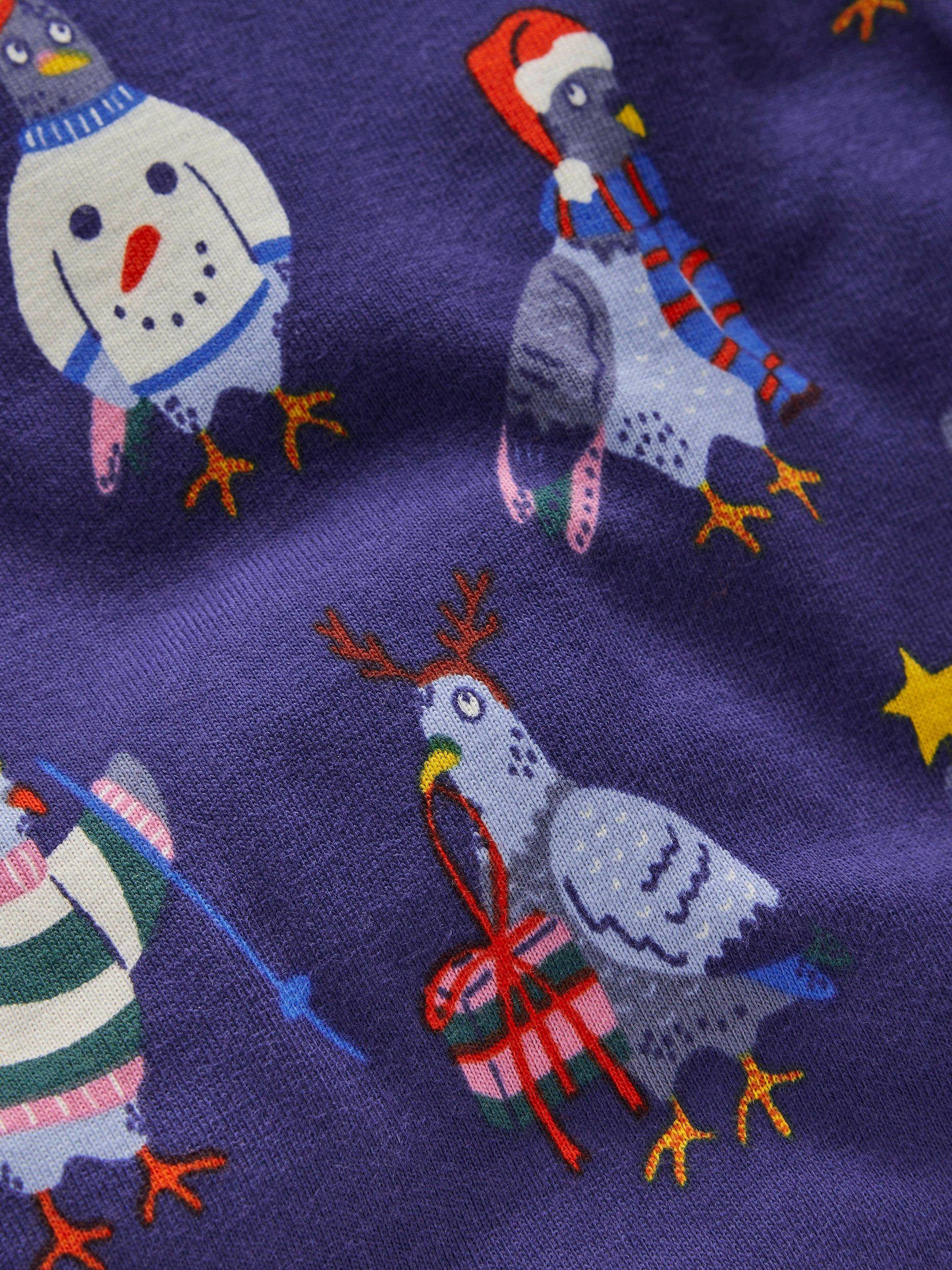 Product image 3 of 3, which shows Mini Boden Kids' Cotton Snug Long John Pyjama Set, Pigeons, 2 years