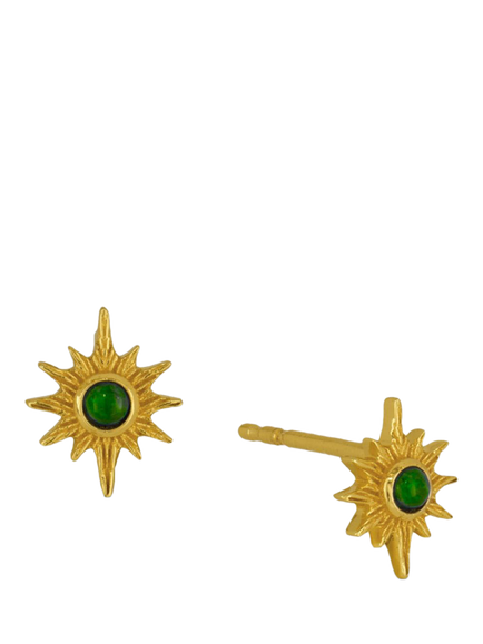 Ottoman Hands Green Onyx Star Stud Earrings, Gold, Gold