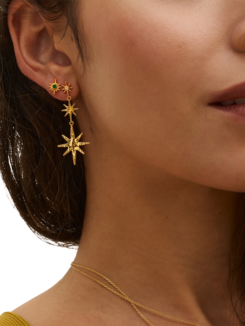 Product image 2 of 4, which shows Ottoman Hands Green Onyx Star Stud Earrings, Gold