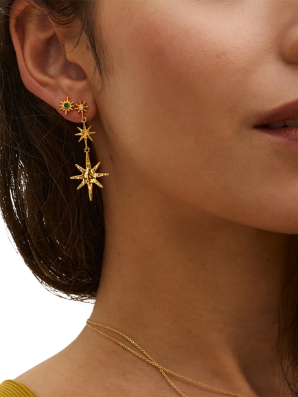 Ottoman Hands Green Onyx Star Stud Earrings, Gold - view 2, Gold