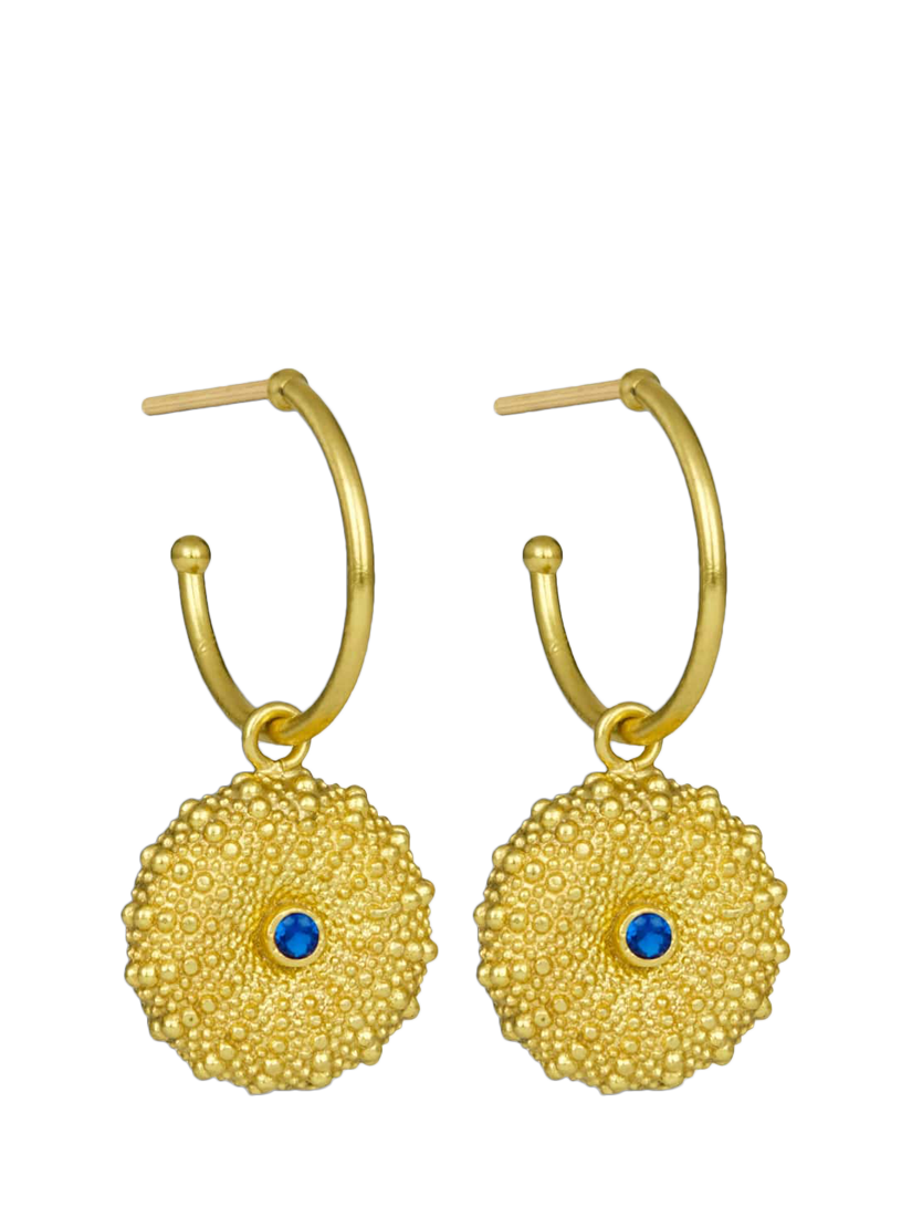 Product image 1 of 3, which shows Ottoman Hands Siren Hoop Earrings, Gold