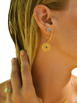 Ottoman Hands Siren Hoop Earrings, Gold - view 2, Gold