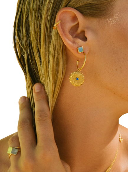 Ottoman Hands Siren Hoop Earrings, Gold - view 2, Gold