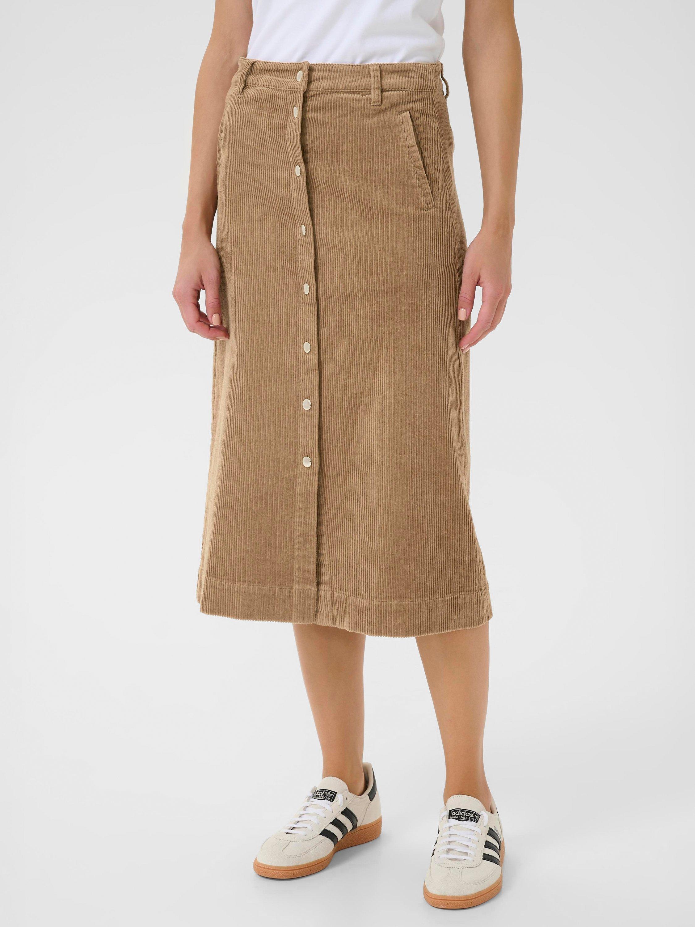 Product image 1 of 6, which shows Part Two Shayla Corduroy Midi Skirt, Tiger's Eye, 8