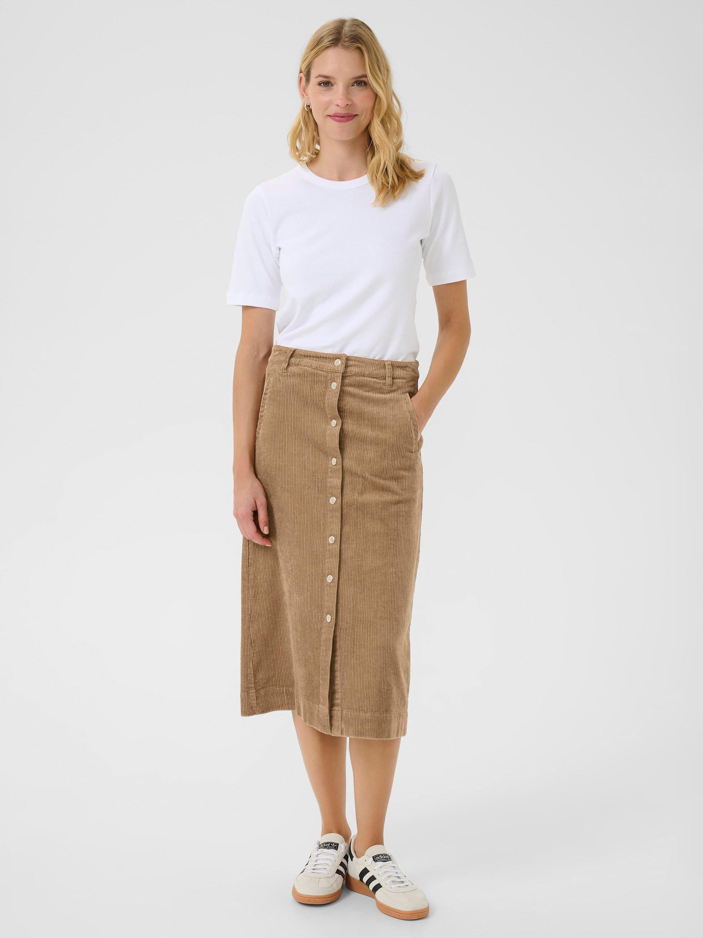 Product image 3 of 6, which shows Part Two Shayla Corduroy Midi Skirt, Tiger's Eye, 8