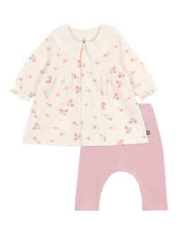 Petit Bateau Baby Cotton Dress and Leggings Set, Milk/Multico, Milk/Multico