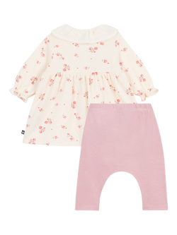 Petit Bateau Baby Cotton Dress and Leggings Set, Milk/Multico - view 2, Milk/Multico
