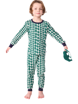 Petit Bateau Kids' Cotton Blend Long Sleeve Pyjama Set, Milk/Evergreen, Milk/Evergreen