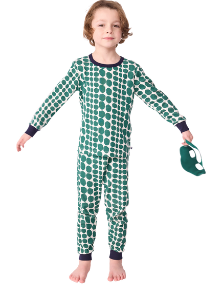 Petit Bateau Kids' Cotton Blend Long Sleeve Pyjama Set, Milk/Evergreen, Milk/Evergreen