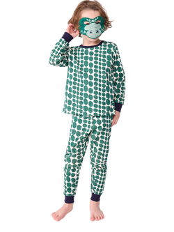 Petit Bateau Kids' Cotton Blend Long Sleeve Pyjama Set, Milk/Evergreen - view 2, Milk/Evergreen