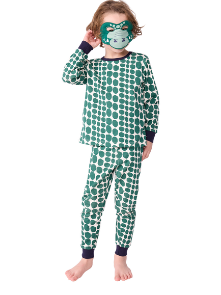 Petit Bateau Kids' Cotton Blend Long Sleeve Pyjama Set, Milk/Evergreen - view 2, Milk/Evergreen
