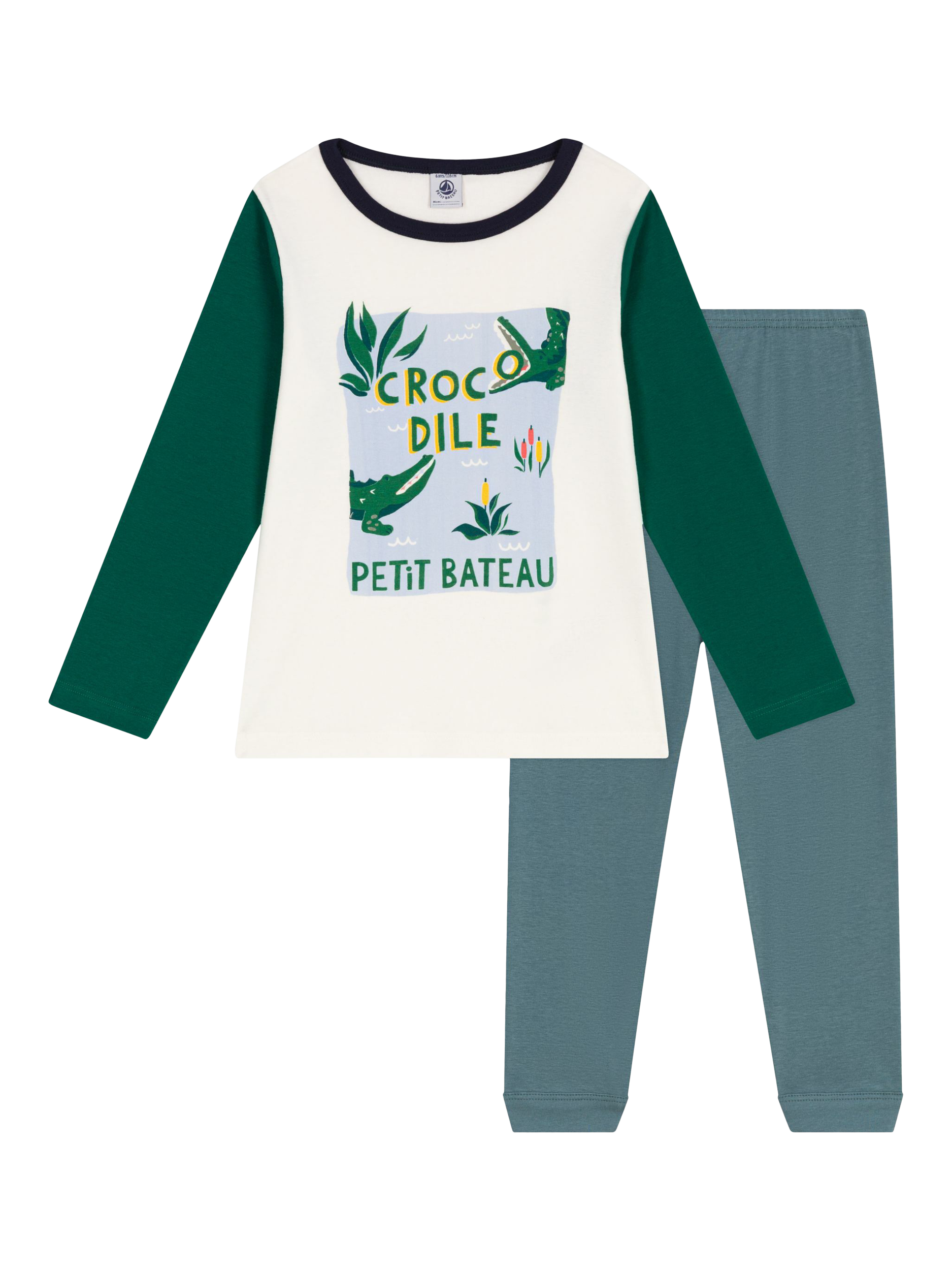 Product image 1 of 4, which shows Petit Bateau Kids' Crocodile Pyjamas, Gobelin/Multi, 2 years